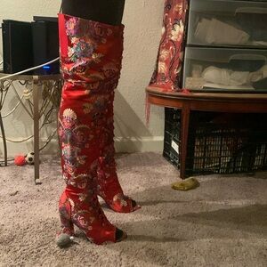 Open tow over the knee boots.